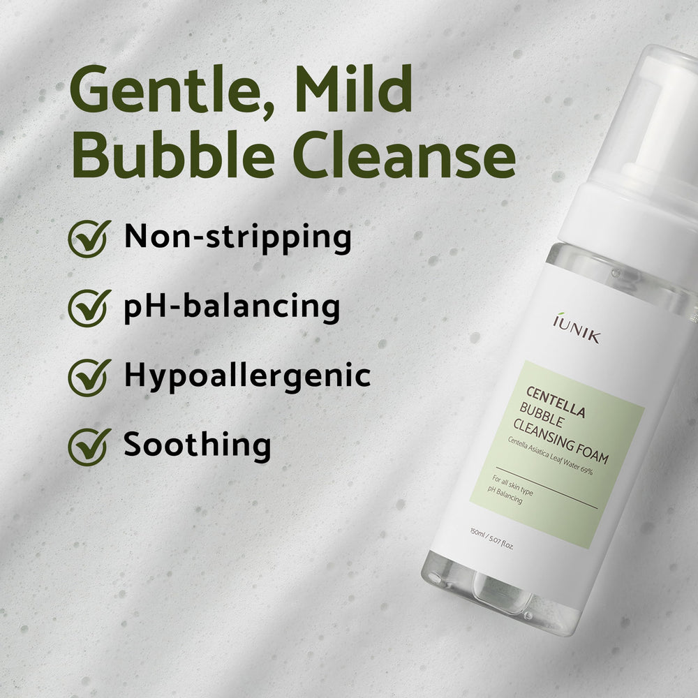 IUNIK Centella Bubble Cleanser centella asiatica extract nourishes and soothes skin.