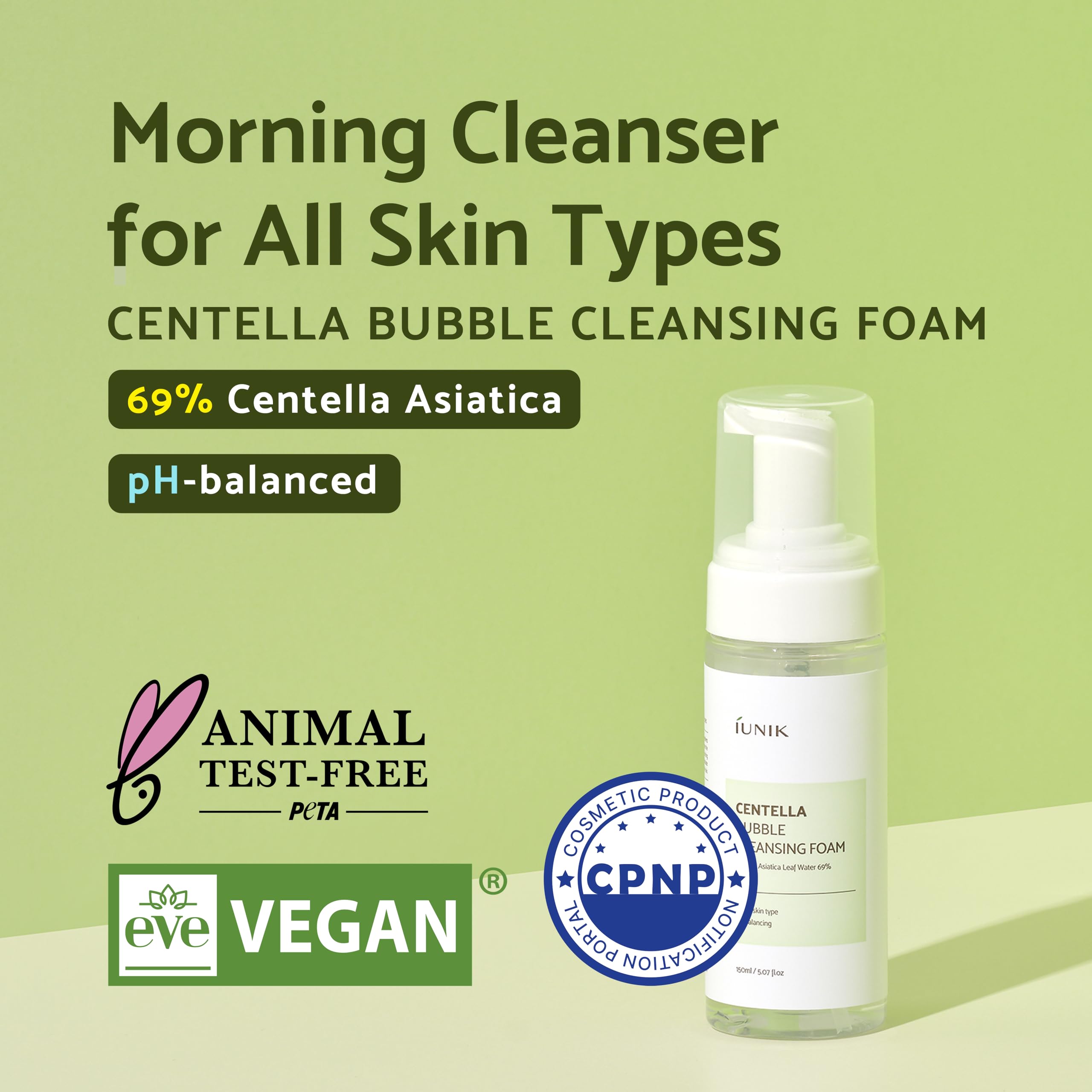 IUNIK Centella Bubble Cleanser foaming lather relaxes pores during cleansing.