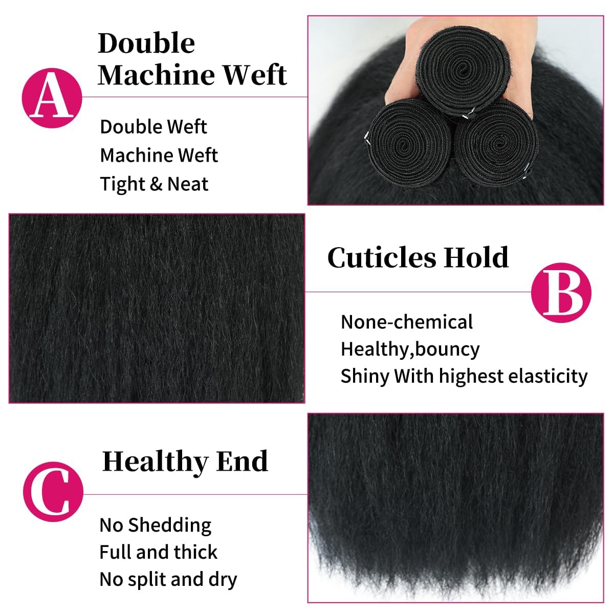 IUTUFTD kinky straight bundles 22 inch length; versatile styling for events.