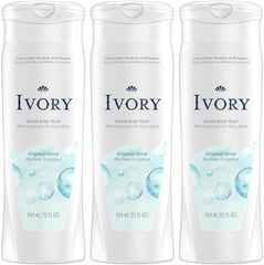 Ivory Body Wash Original pack3 bottle closeup highlighting dye-free formula and easy dispensing.