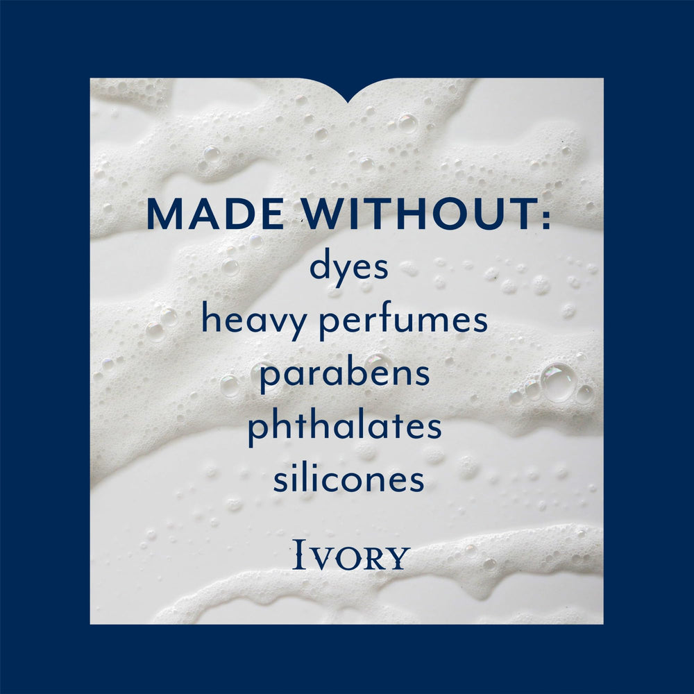 Ivory Body Wash Original rich lather shown for a luxurious cleansing experience.