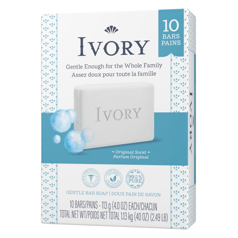 Ivory Clean Original Bar Soap on a bathroom shelf for everyday mild cleansing.