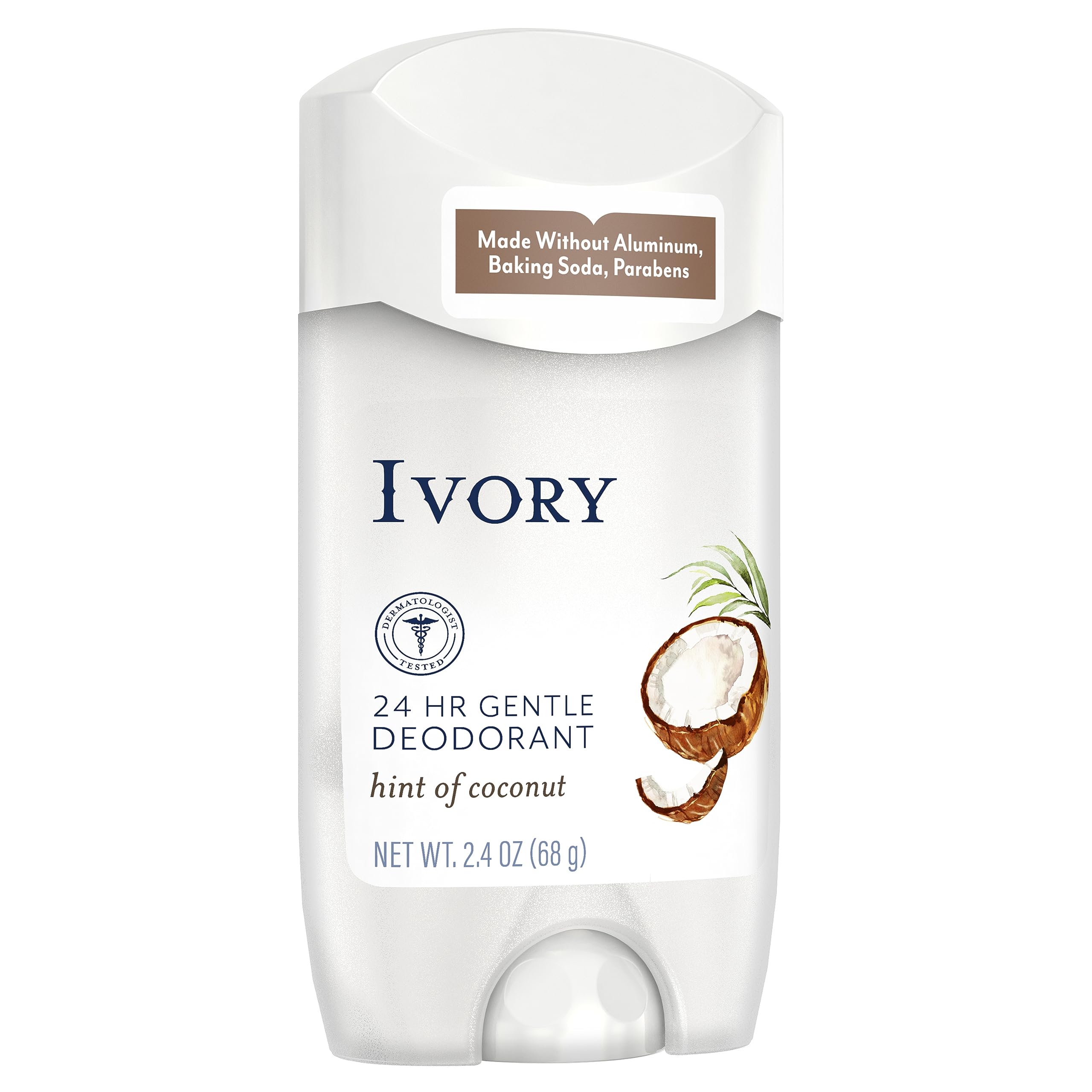 Ivory 24-hour protection label indicates long-lasting odor control without aluminum.