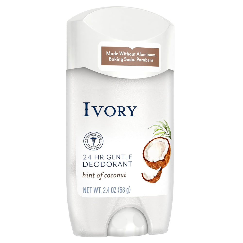 Ivory 24-hour protection label indicates long-lasting odor control without aluminum.