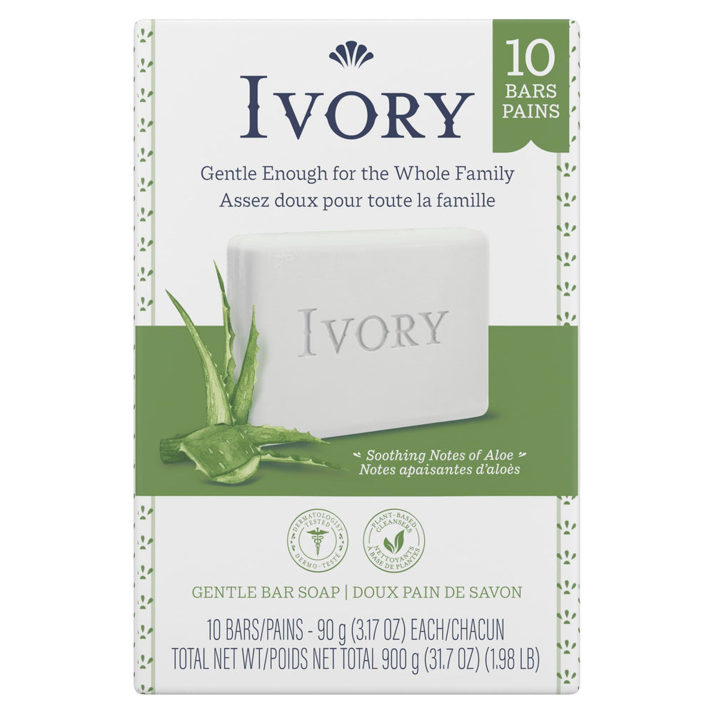 Ivory Jabon en barra Aloe, empaque visible para uso diario.