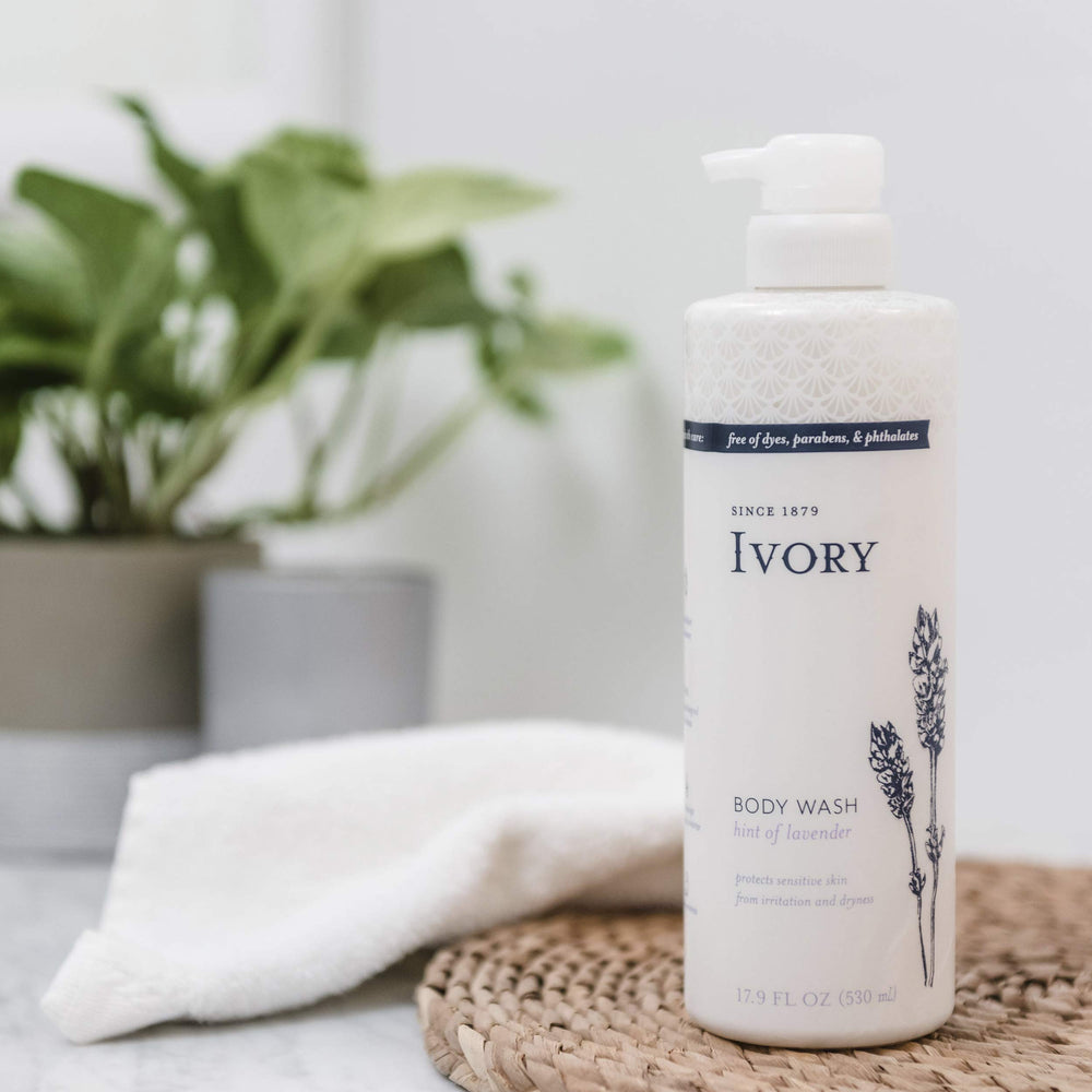 Ivory lavender-lather application demonstrating mild daily use