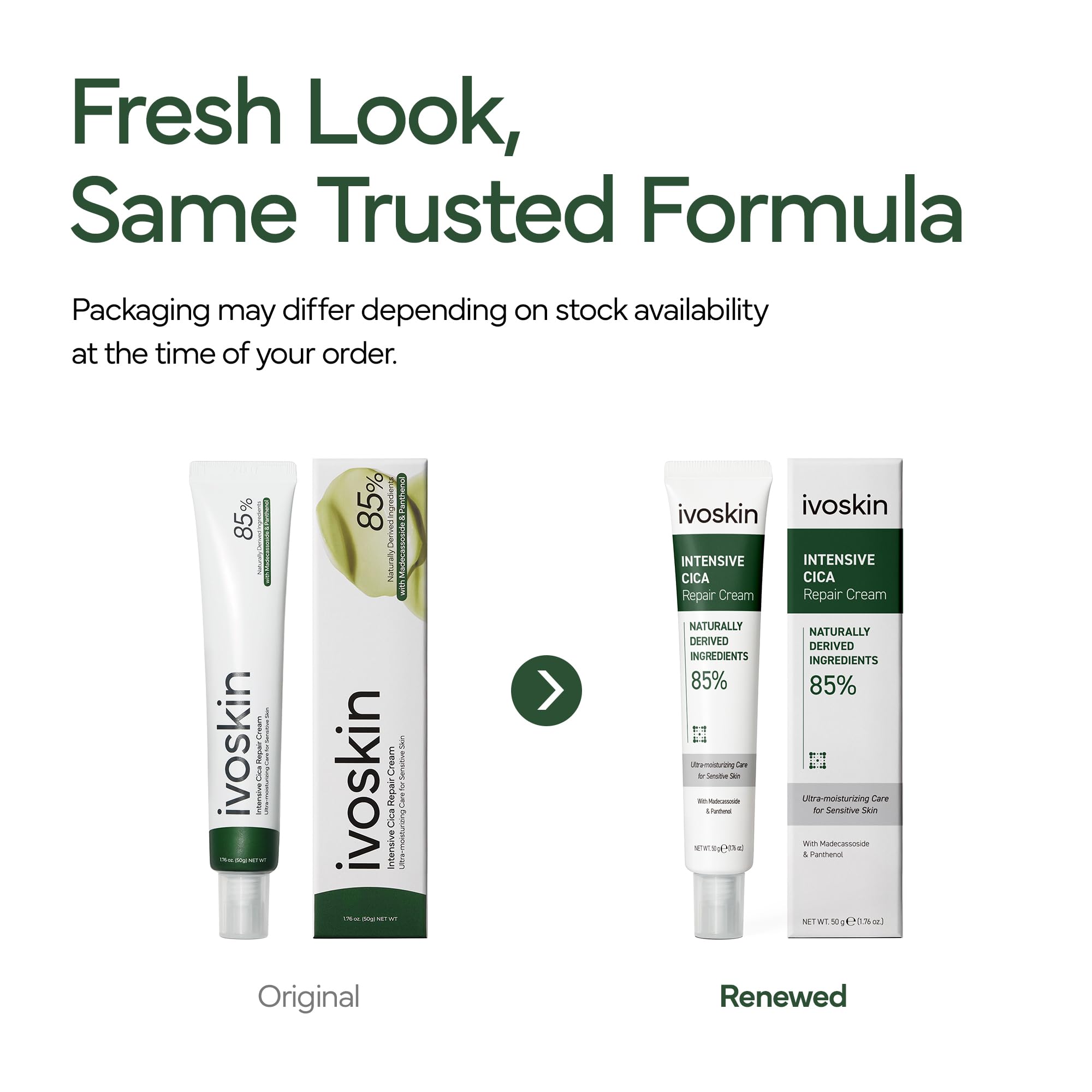IVOSKIN Intensive Cica Repair Cream swatch demonstrates rich hydration for calm complexion.