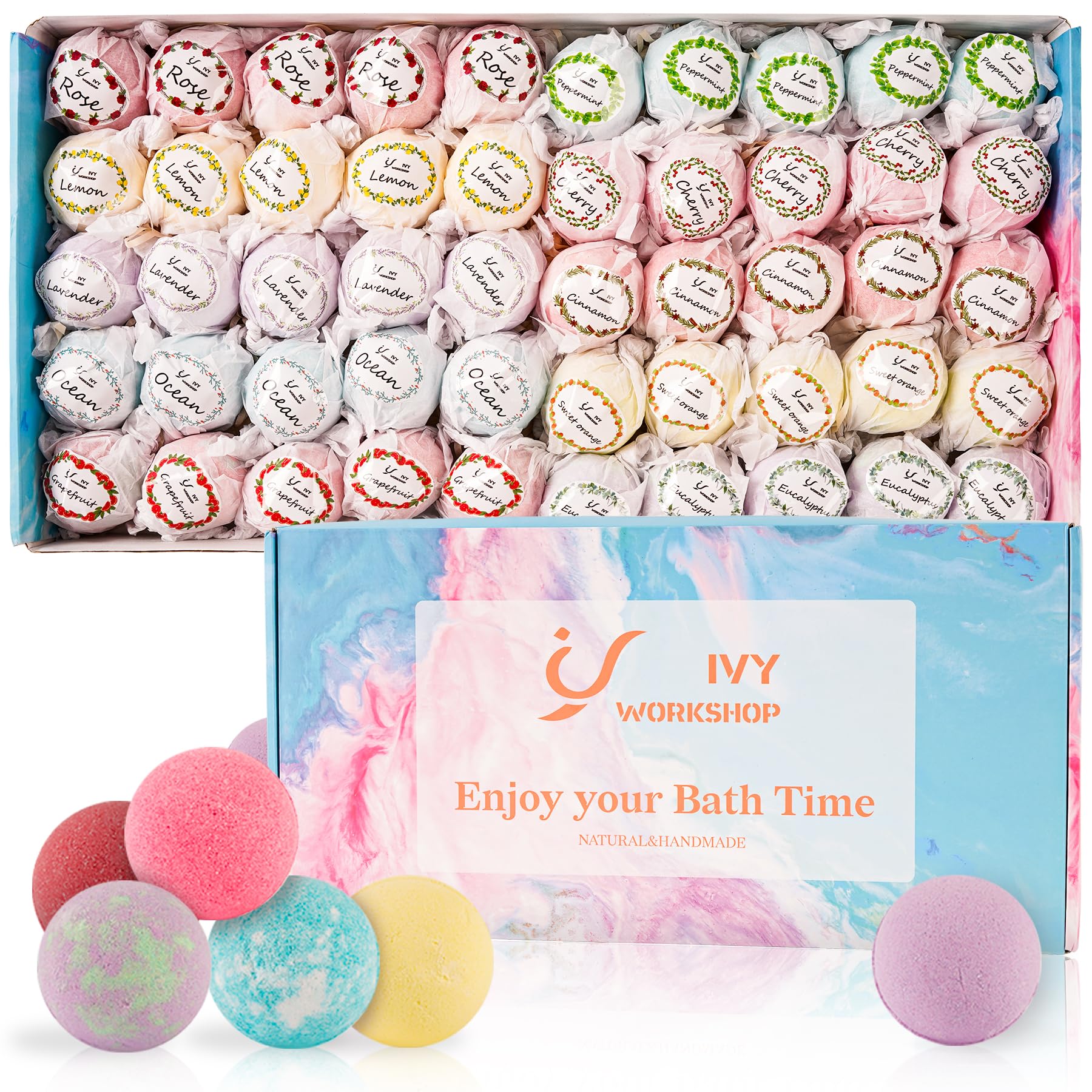 IvyWorkshop bath bombs gift-set box shows elegant packaging for gifting