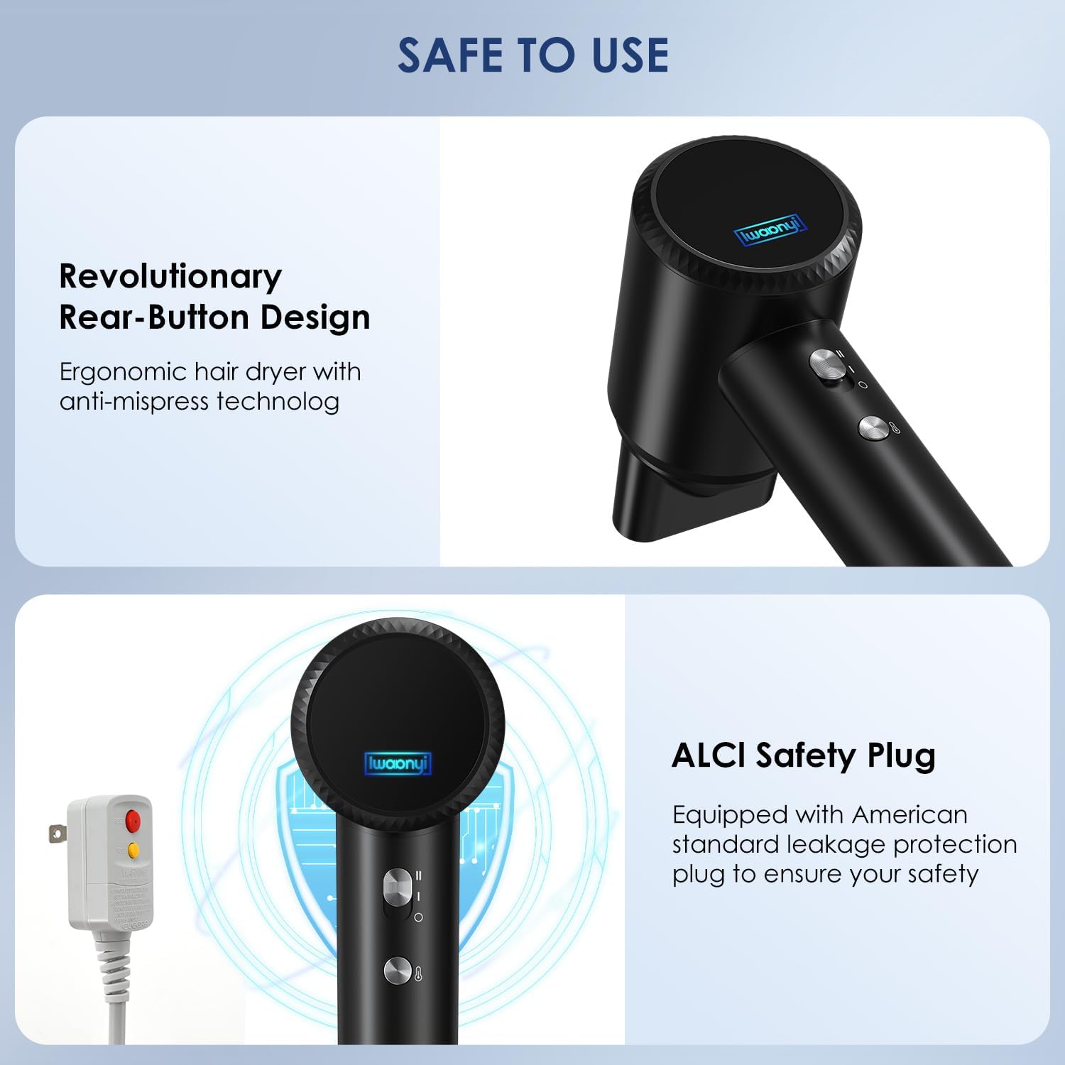 IWAANYI safety ALCI plug ensures safer operation at home or salon.