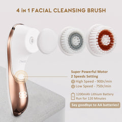 IWEEL four brush heads setup showing exfoliating and soft cleansing options