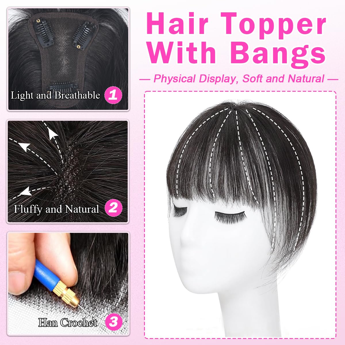 Iwig real human hair bangs provide natural texture for a seamless fringe.