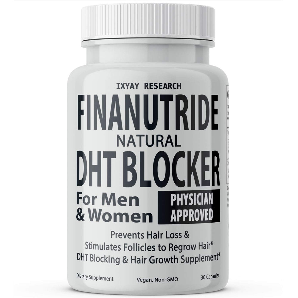 IXYAY RESEARCH Finanutride bottle with capsules supporting hair health.
