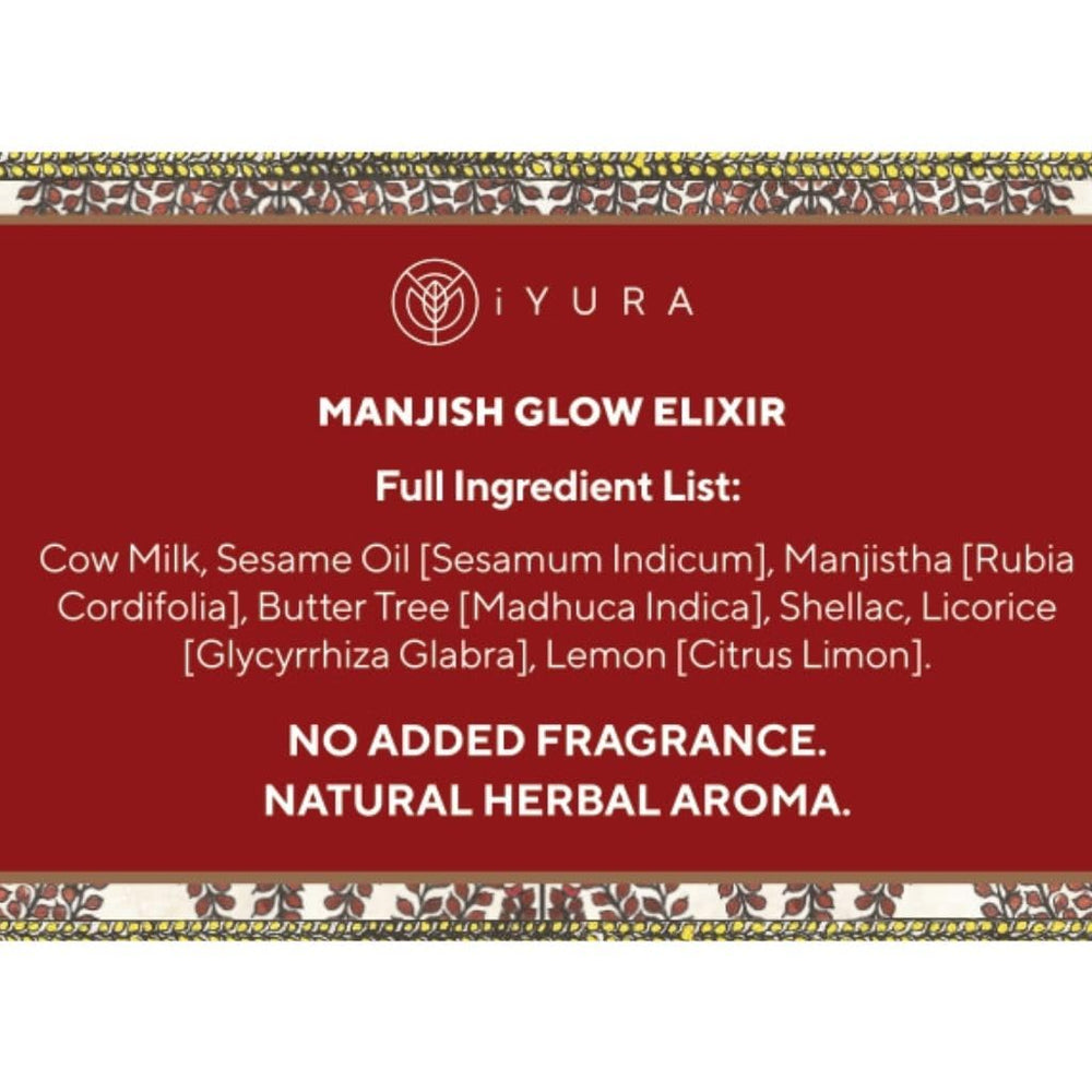 iYURA Manjish Glow Elixir on skin for a lightweight, dewy finish.