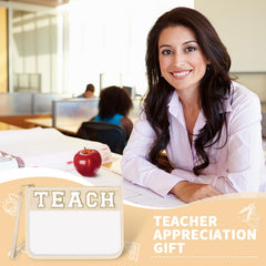 izuzta TEACH chenille clear pouch open with wristlet highlights easy access and portability.