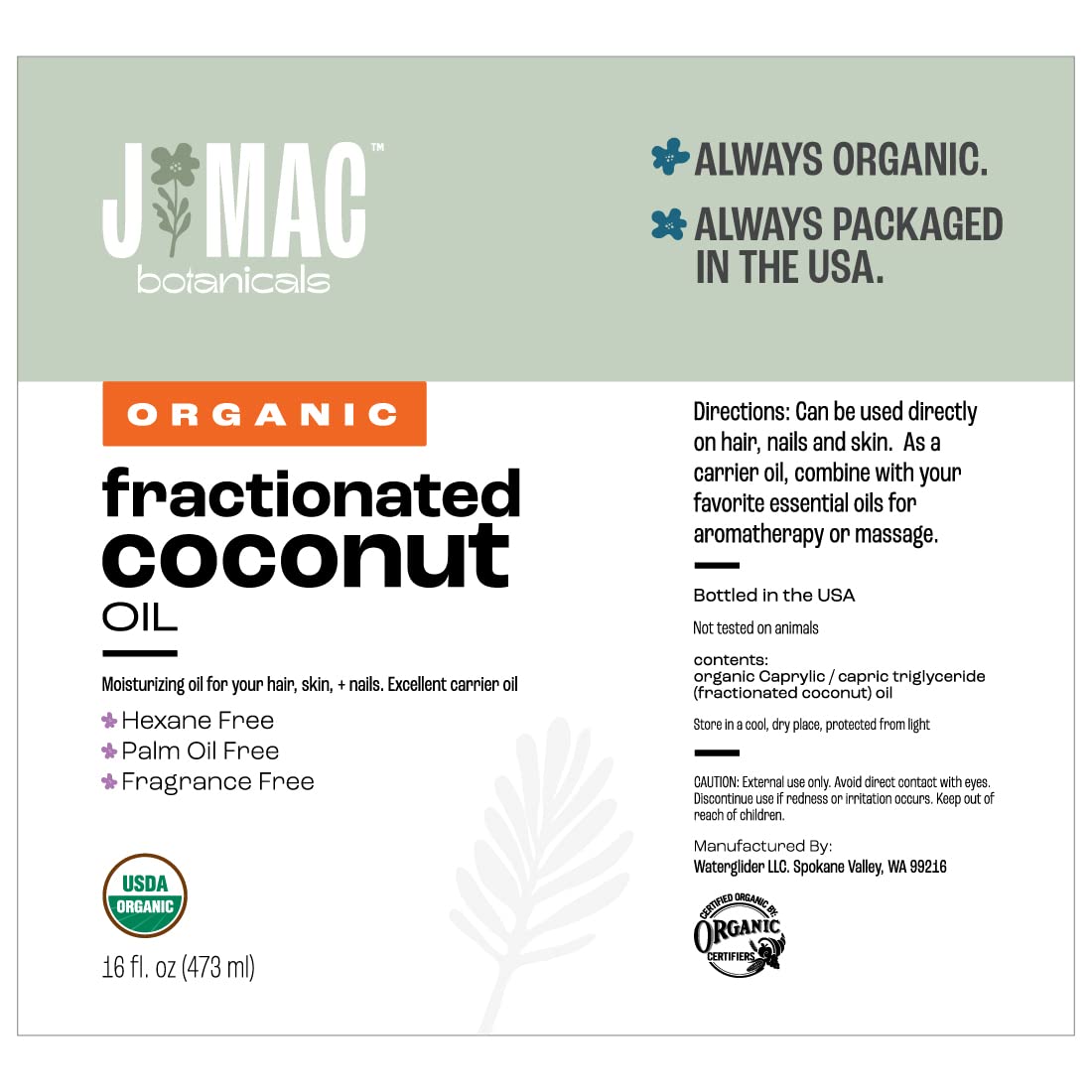 J MAC BOTANICALS 100% coconut-derived MCT oil for clean, versatile care