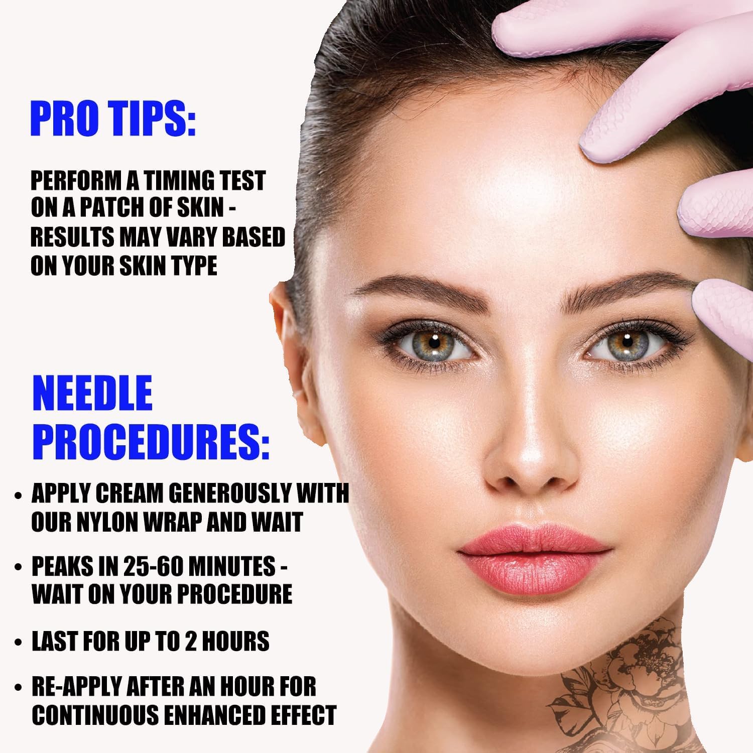 J-PRQ maximum-strength tattoo cream application close-up shows lightweight, non-greasy texture for sessions.