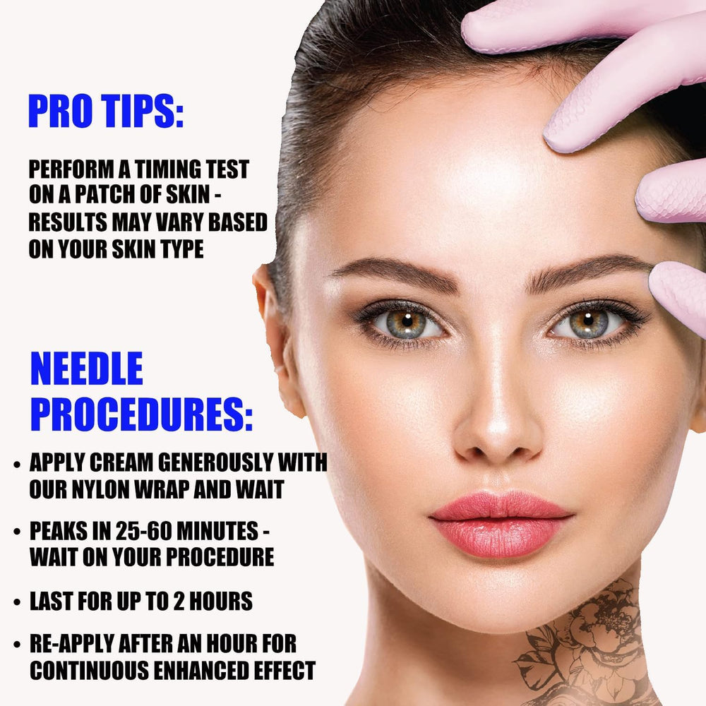 J-PRQ maximum-strength tattoo cream application close-up shows lightweight, non-greasy texture for sessions.