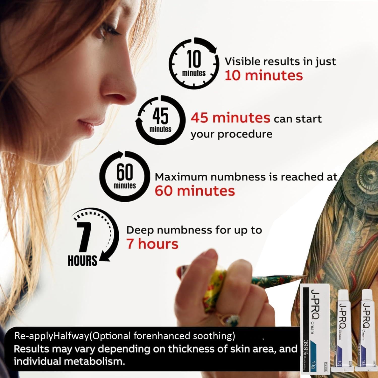 J-PRQ maximum-strength tattoo cream applying before-session use for comfort.