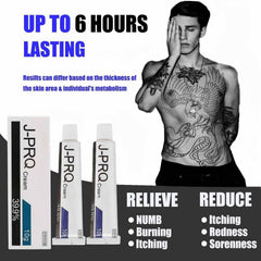 J-PRQ maximum-strength tattoo cream packaging box showcases extended wear and skin support.
