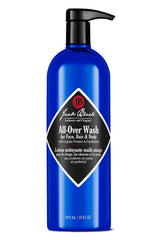 Jack Black All-Over Wash bottle shows citrus-mint oakmoss scent for a refreshing cleanse.