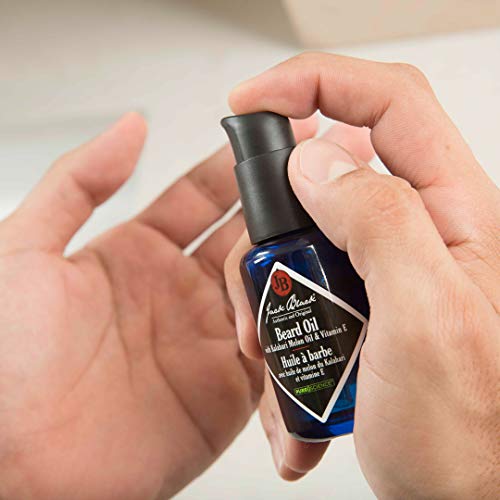 Jack Black beard oil highlights plum oil and nourishing vitamins in the blend.