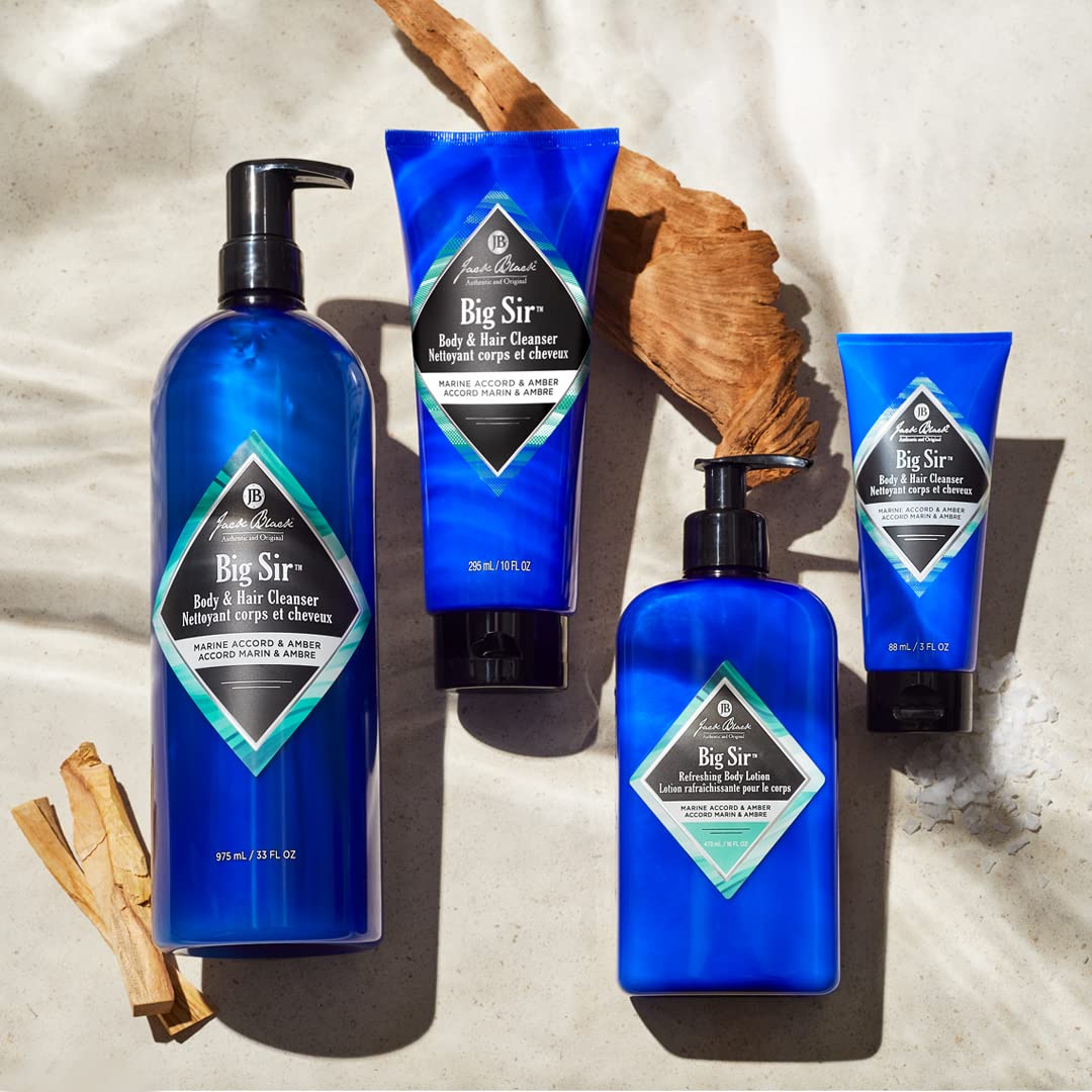 Jack Black Big Sir body-wash-use scene conveys refreshing post-shower feel.
