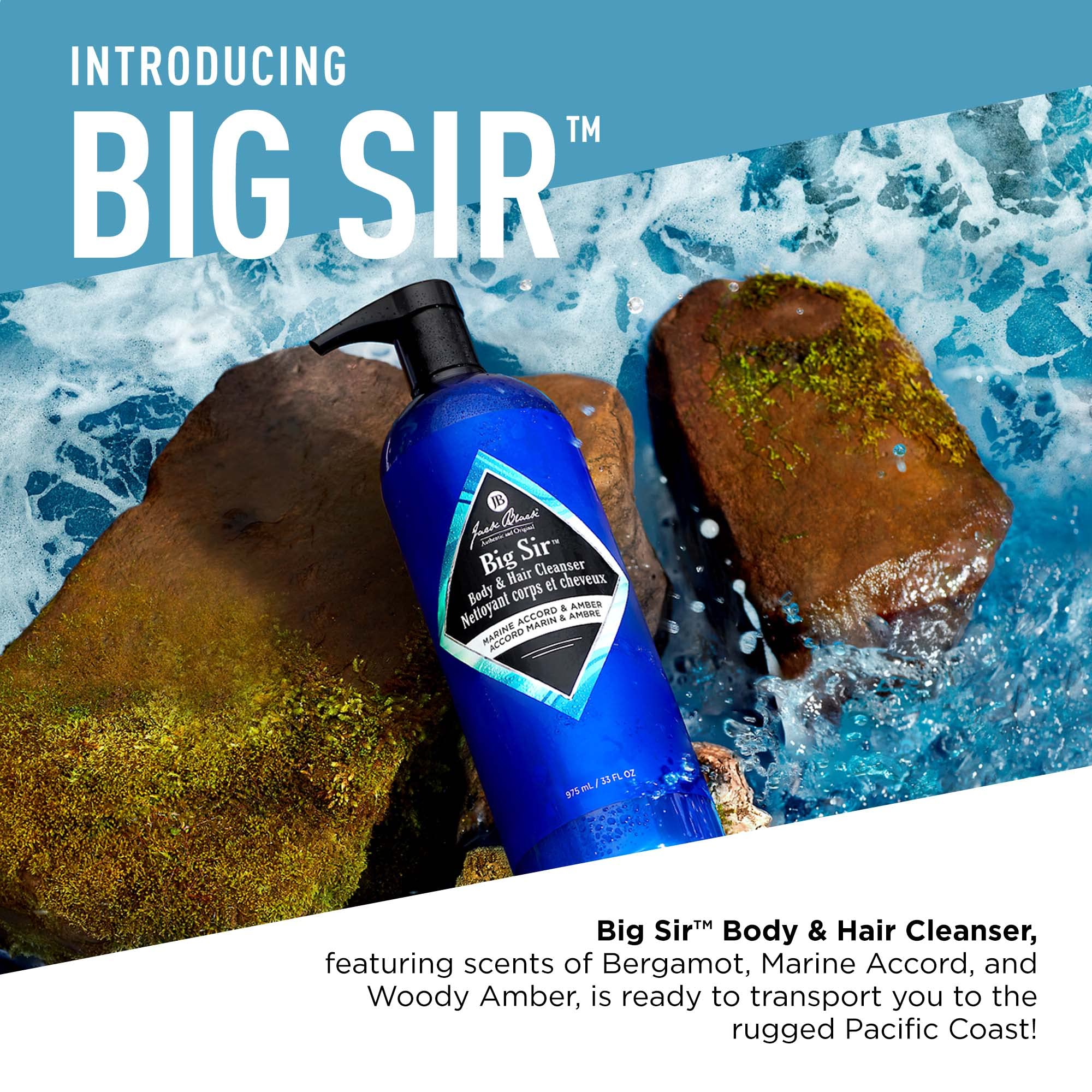 Jack Black Big Sir lather-foam demonstrates rich cleansing for body and hair.