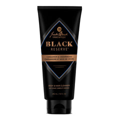 Jack Black Black Reserve Cleanser bottle featuring cardamom cedarwood for dual-purpose wash