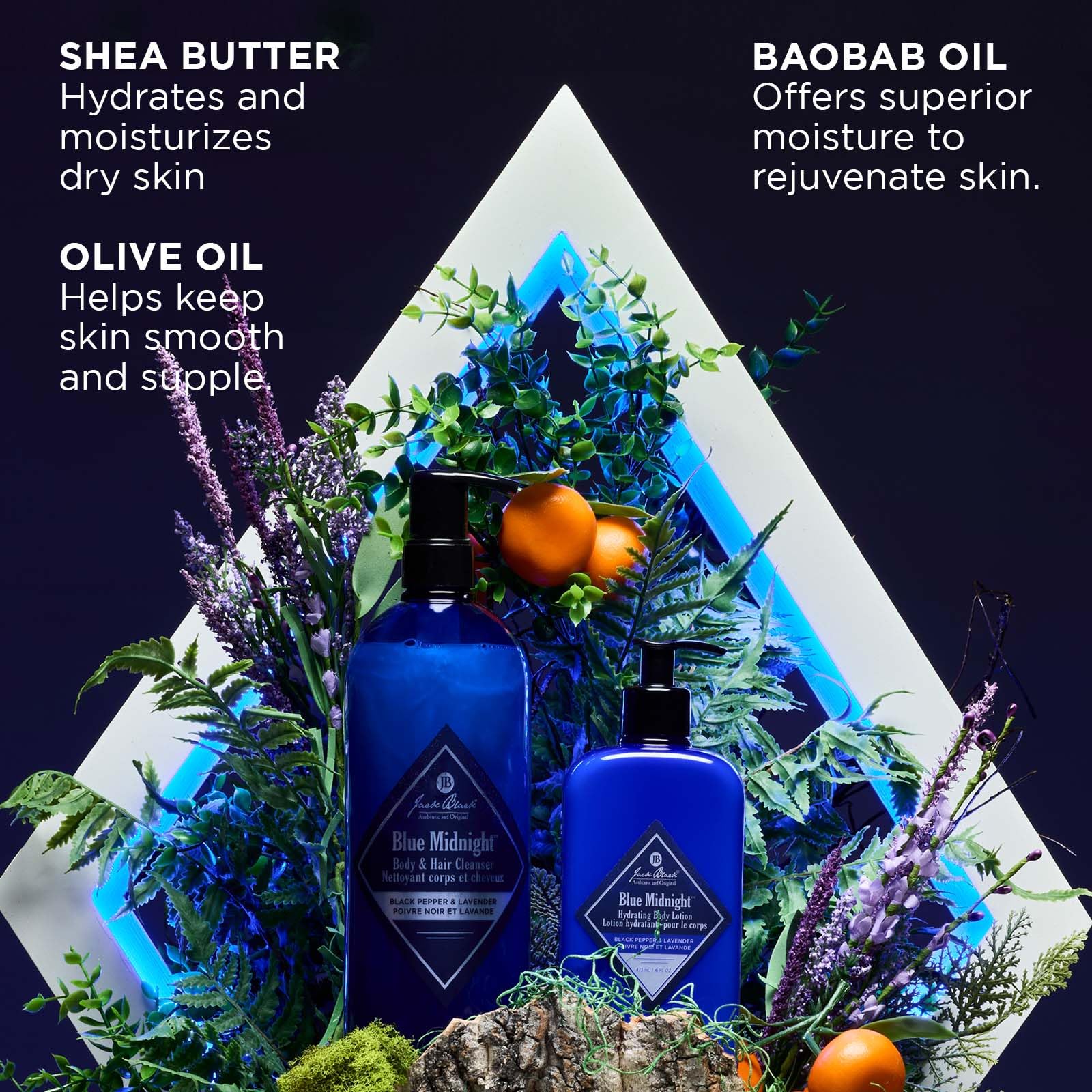 Jack Black Blue Midnight Body Lotion pump dispense for quick, even application.