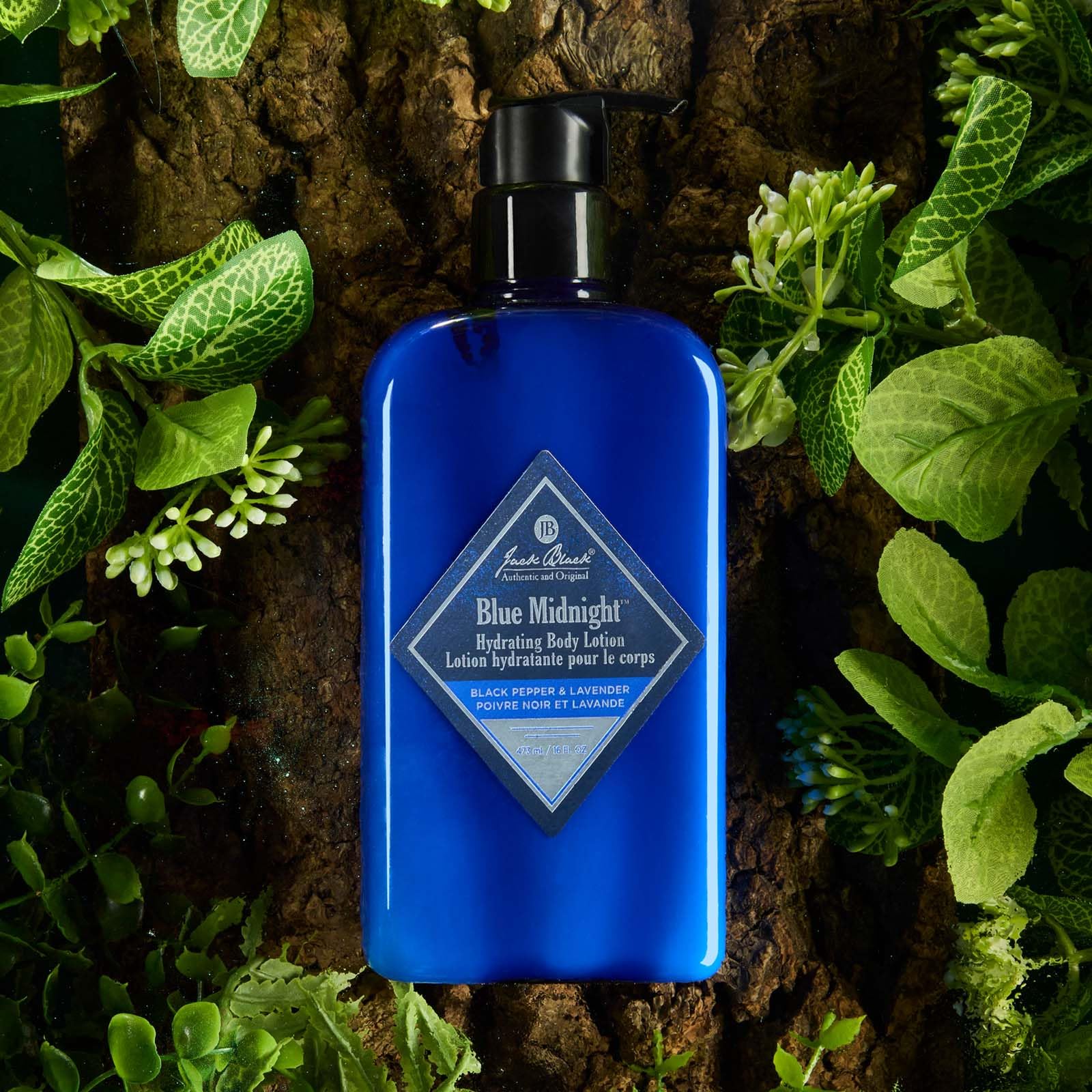 Jack Black Blue Midnight Body Lotion texture closeup showing hydration and smooth skin.