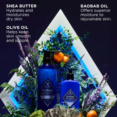 Jack Black Blue Midnight dual-purpose bottle for skin and hair care, sulfate-free.