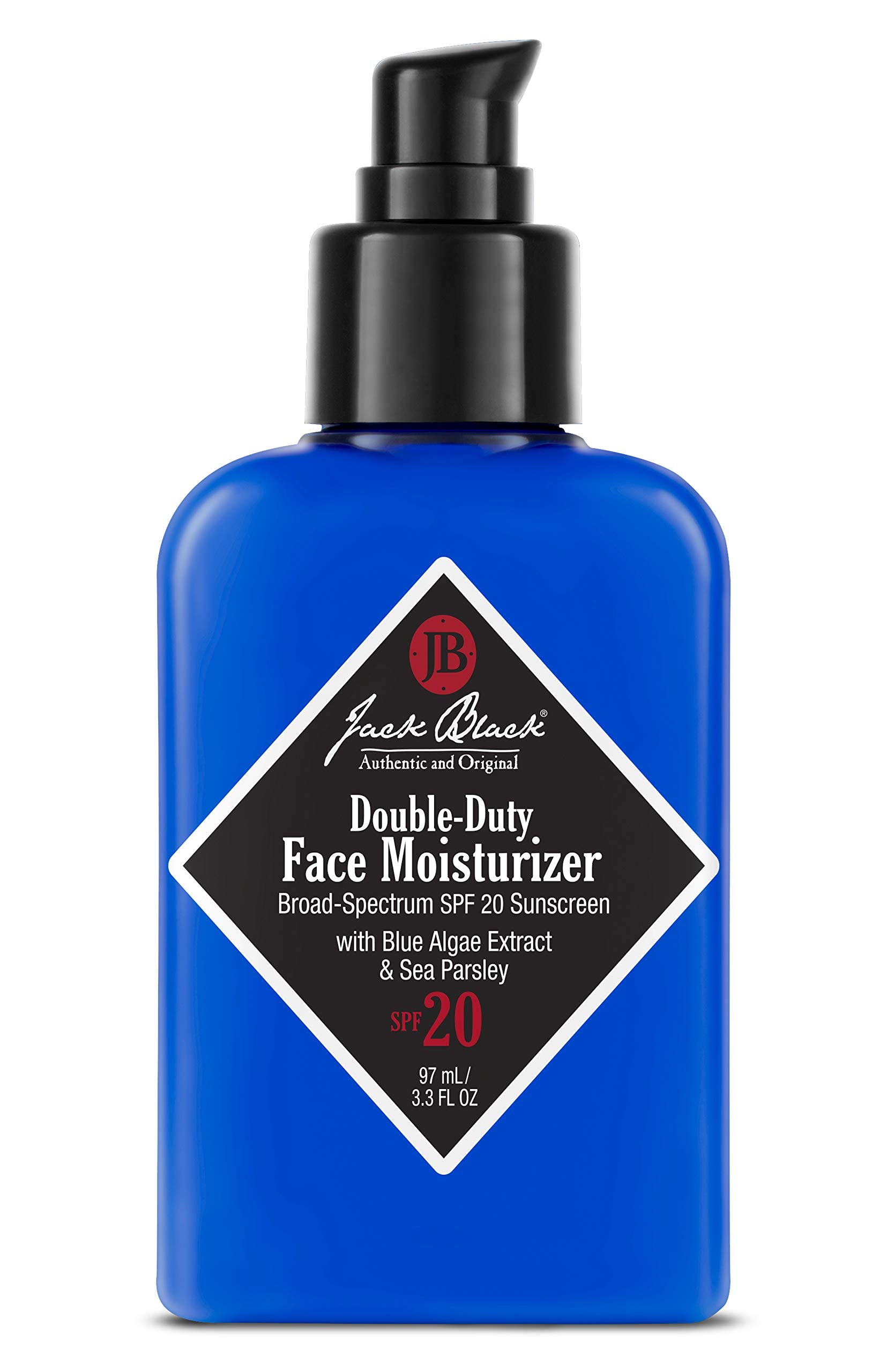 Jack Black Double-Duty Face Moisturizer bottle offers lightweight hydration and daily protection