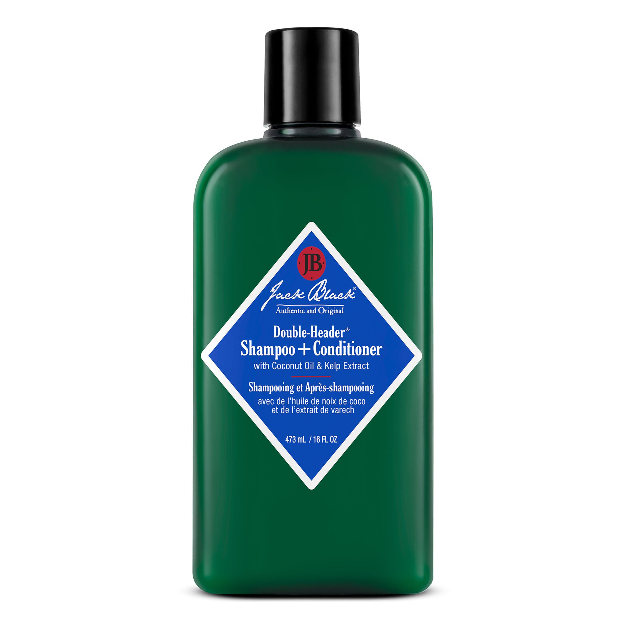 Jack Black Double-Header Shampoo bottle pour shows sulfate-free cleansing for oil removal