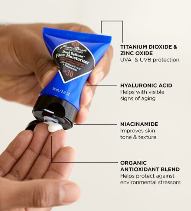Label on Jack Black Dual Defense dermatologist tested packaging