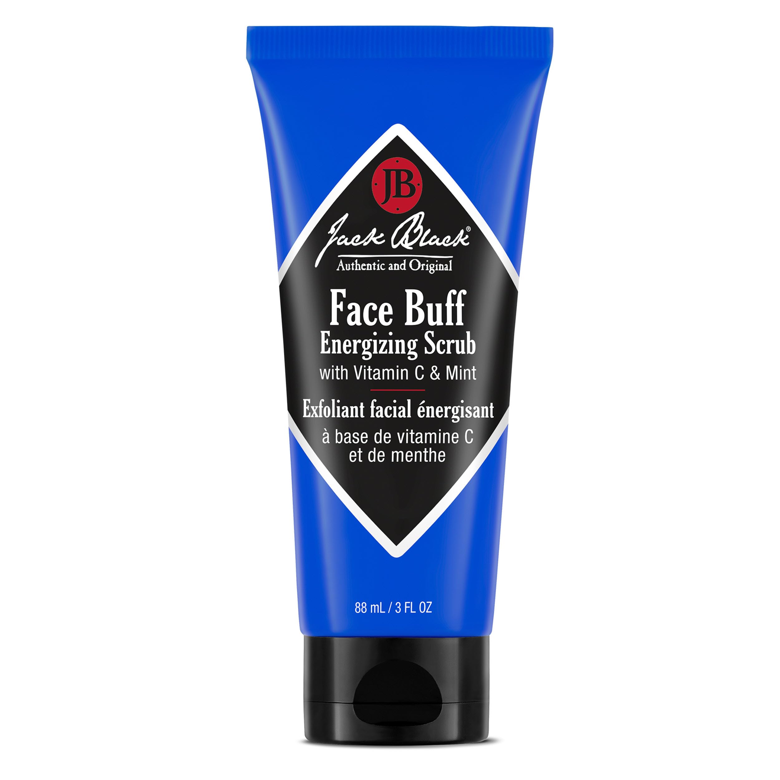 Jack Black Face Buff Energizing Scrub bottle—premium pre-shave cleanser for smoother shaves.