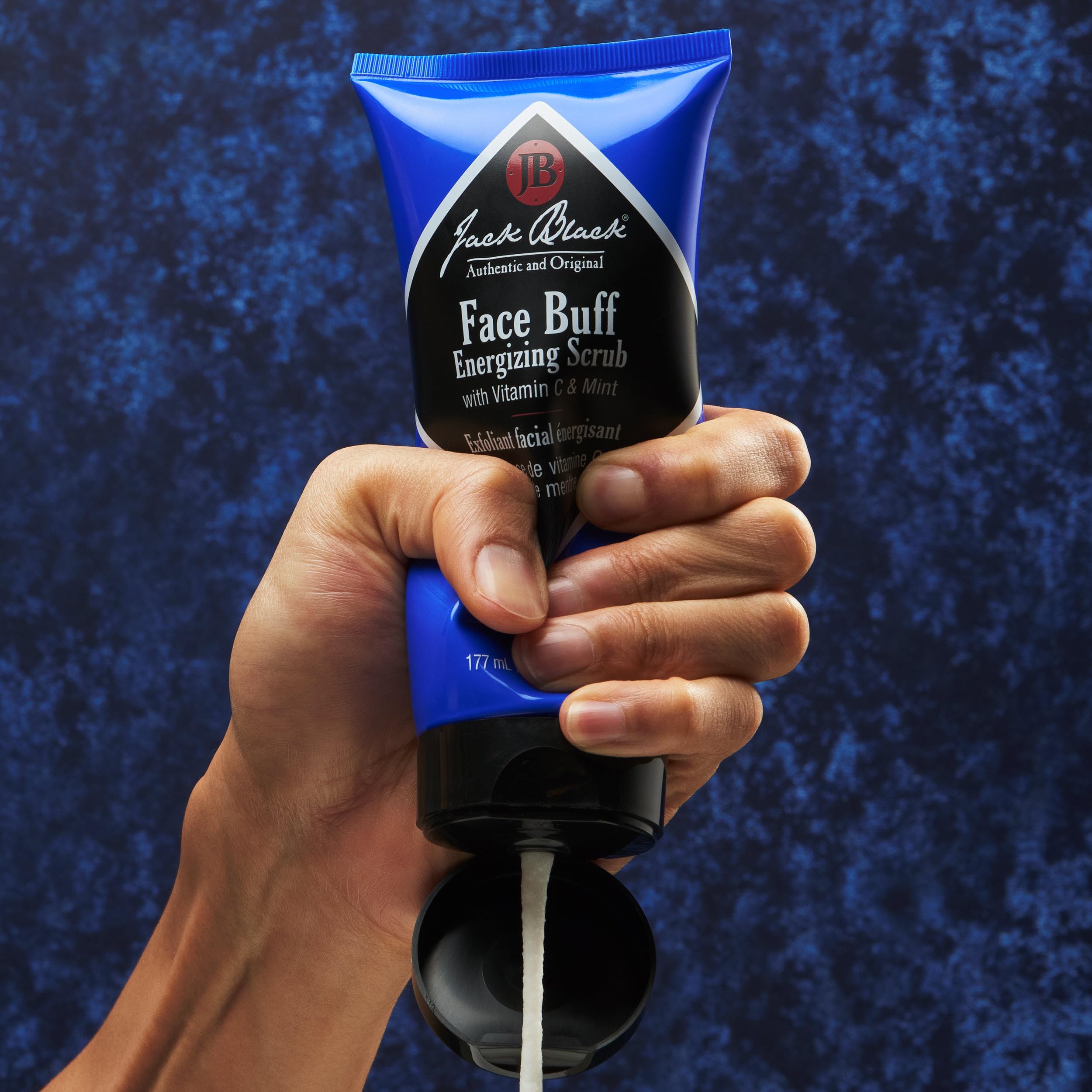 Jack Black Face Buff Energizing Scrub texture beads show bamboo exfoliation for cleaner pores