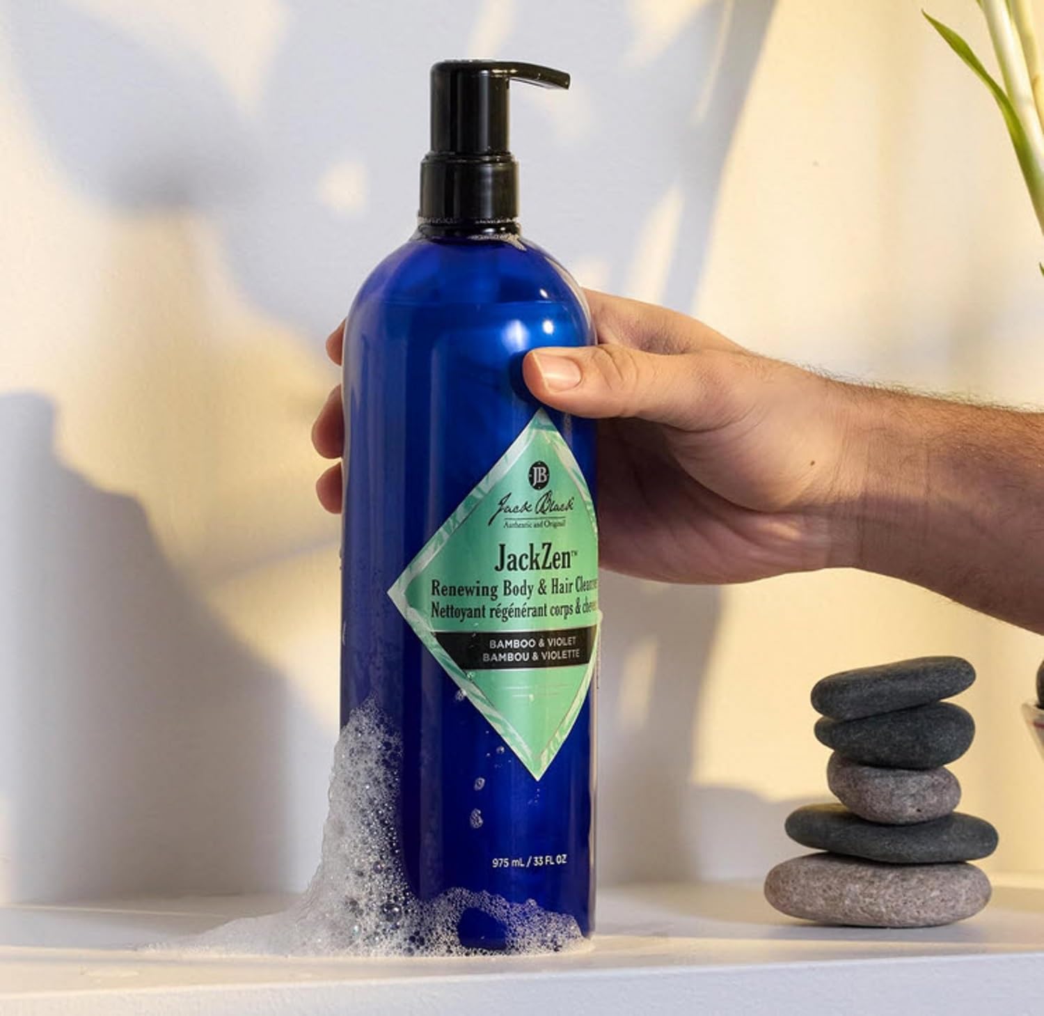 Violet note in JackZen Renewing Body Cleanser suggesting soothing ritual