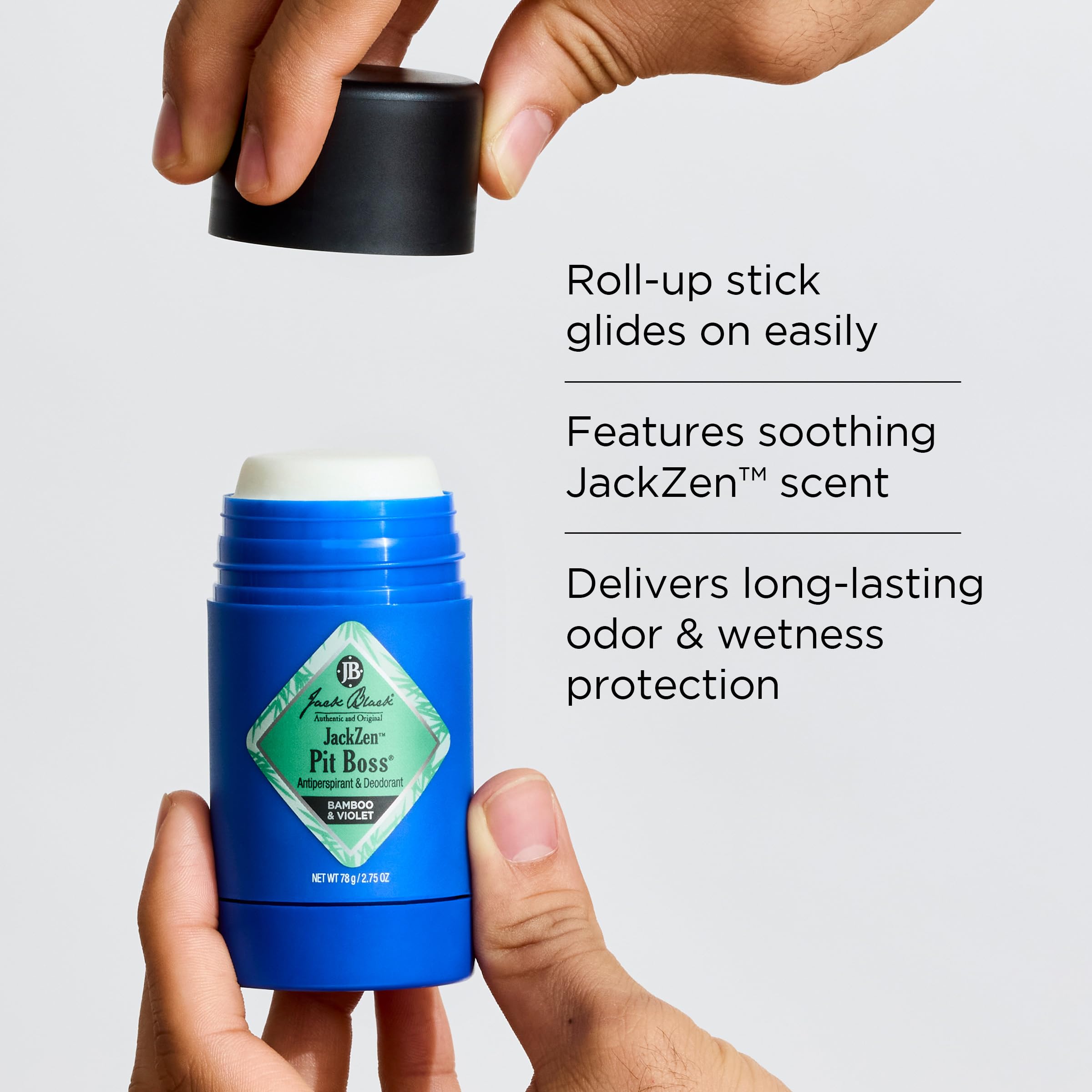 Jack Black Pit Boss JackZen packaging highlights bamboo and violet fragrance design