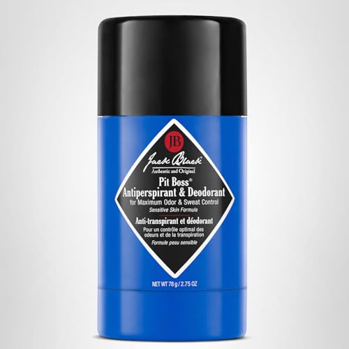 Jack Black Pit Boss label closeup emphasizes dermatologist-tested, gentle formula