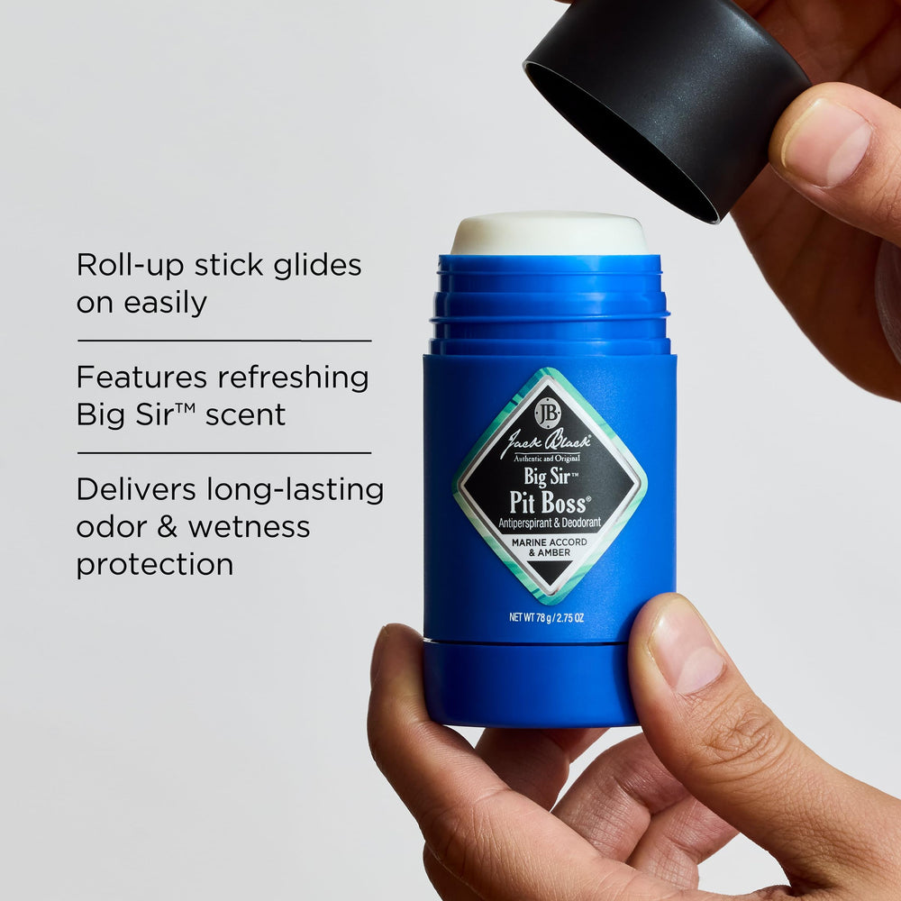Jack Black Pit Boss packaging highlighting the compact 2.75 oz stick.