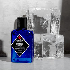 Jack Black Post Shave Cooling Gel packaging displayed for daily skincare routine.