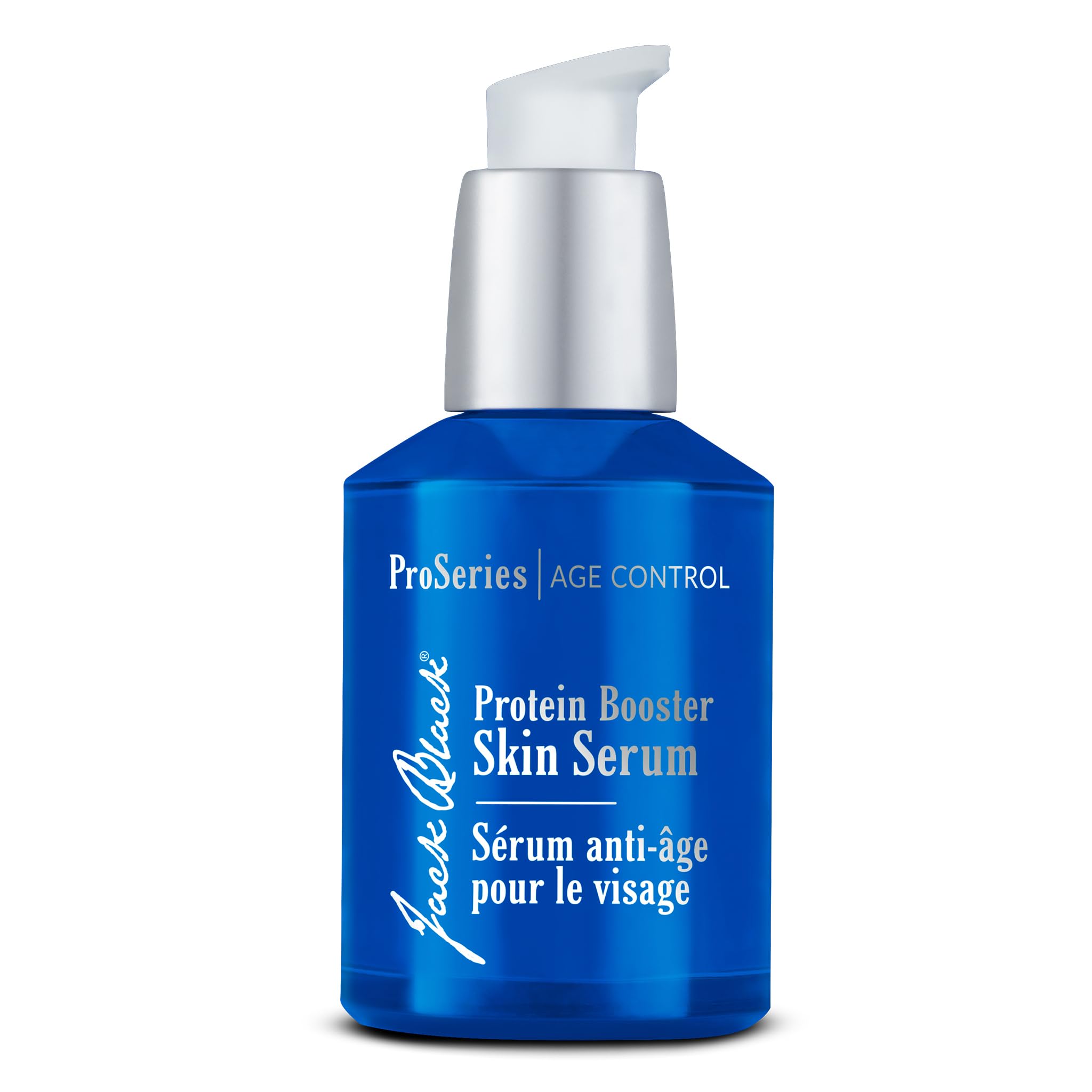 Jack Black Protein Booster Skin Serum bottle with pump for easy daily application