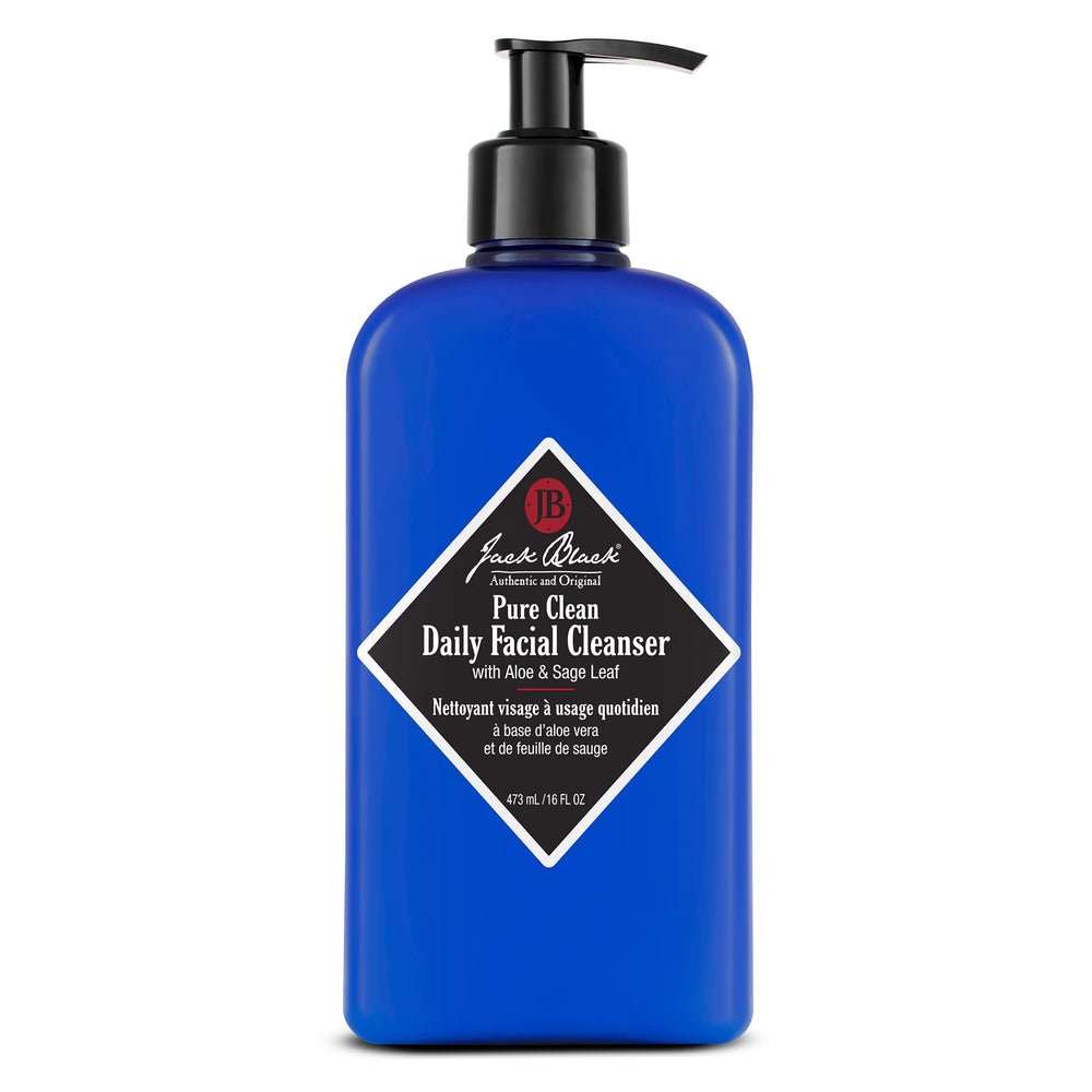 Jack Black Pure Clean Daily Facial Cleanser bottle-dispense for quick cleansing in morning routine