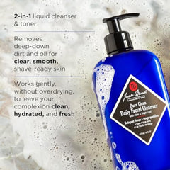 Jack Black Pure Clean face-neck application demonstrates 2-in-1 cleanser and toner in action
