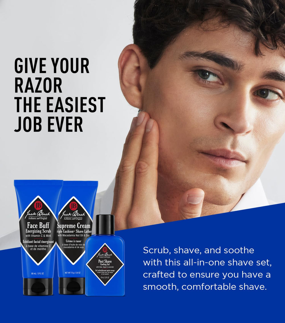 Jack Black shave lather application close-up shows creamy layer ready for a smooth pass.