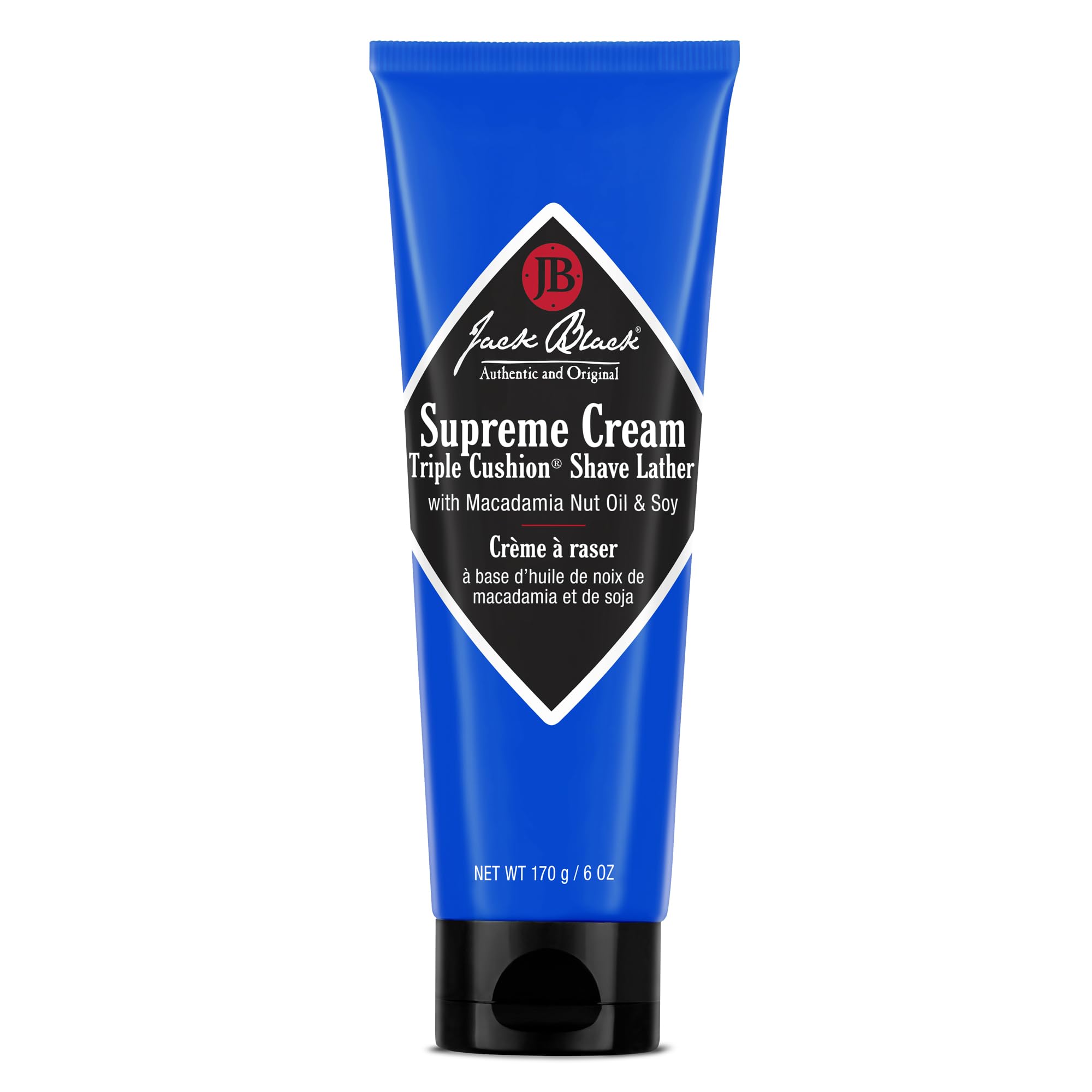Jack Black Supreme Cream Triple Cushion lather in a pump bottle delivers a close shave prep.