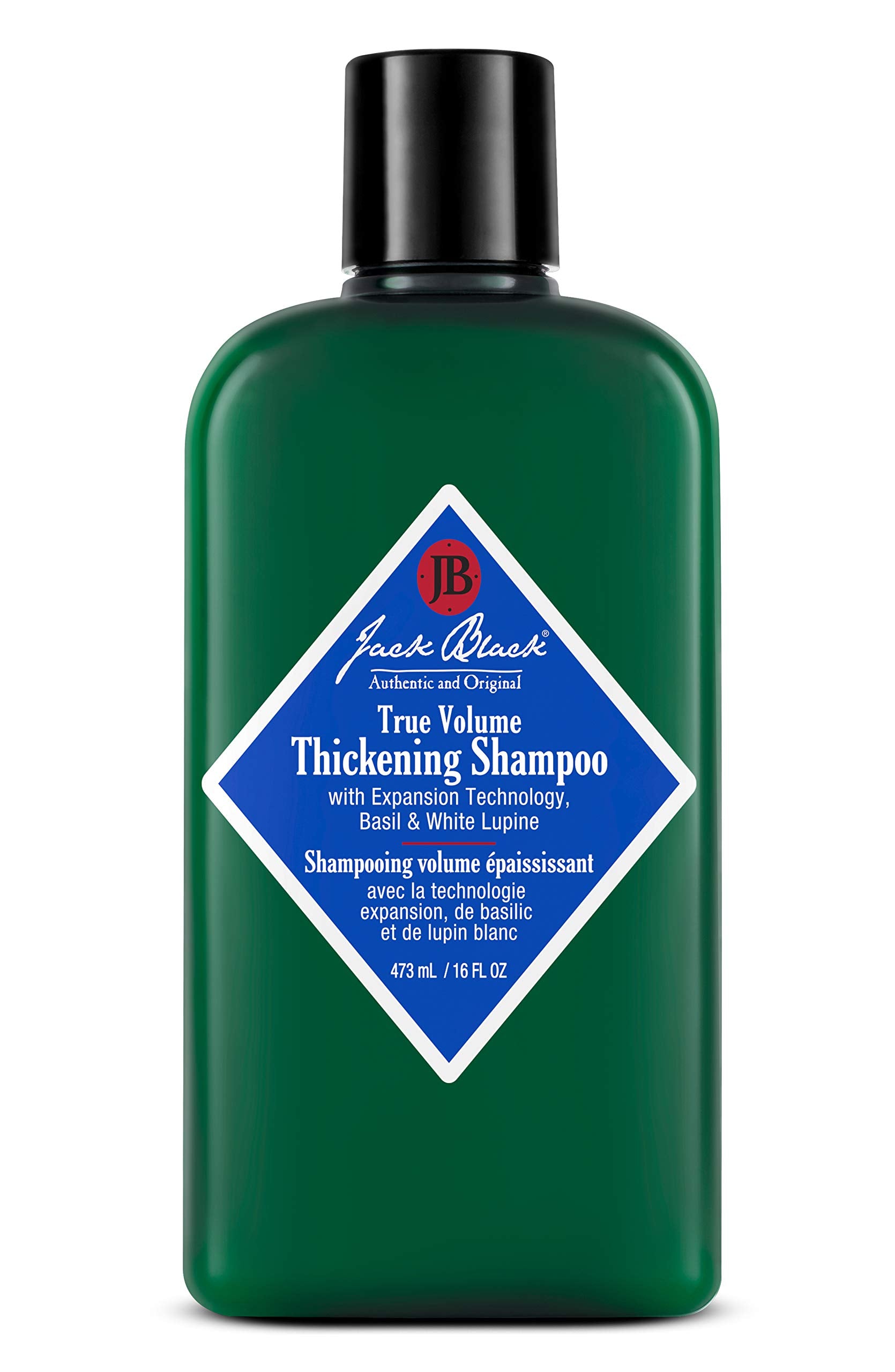 Jack Black True Volume Shampoo bottle showcases thickening formula for fuller hair