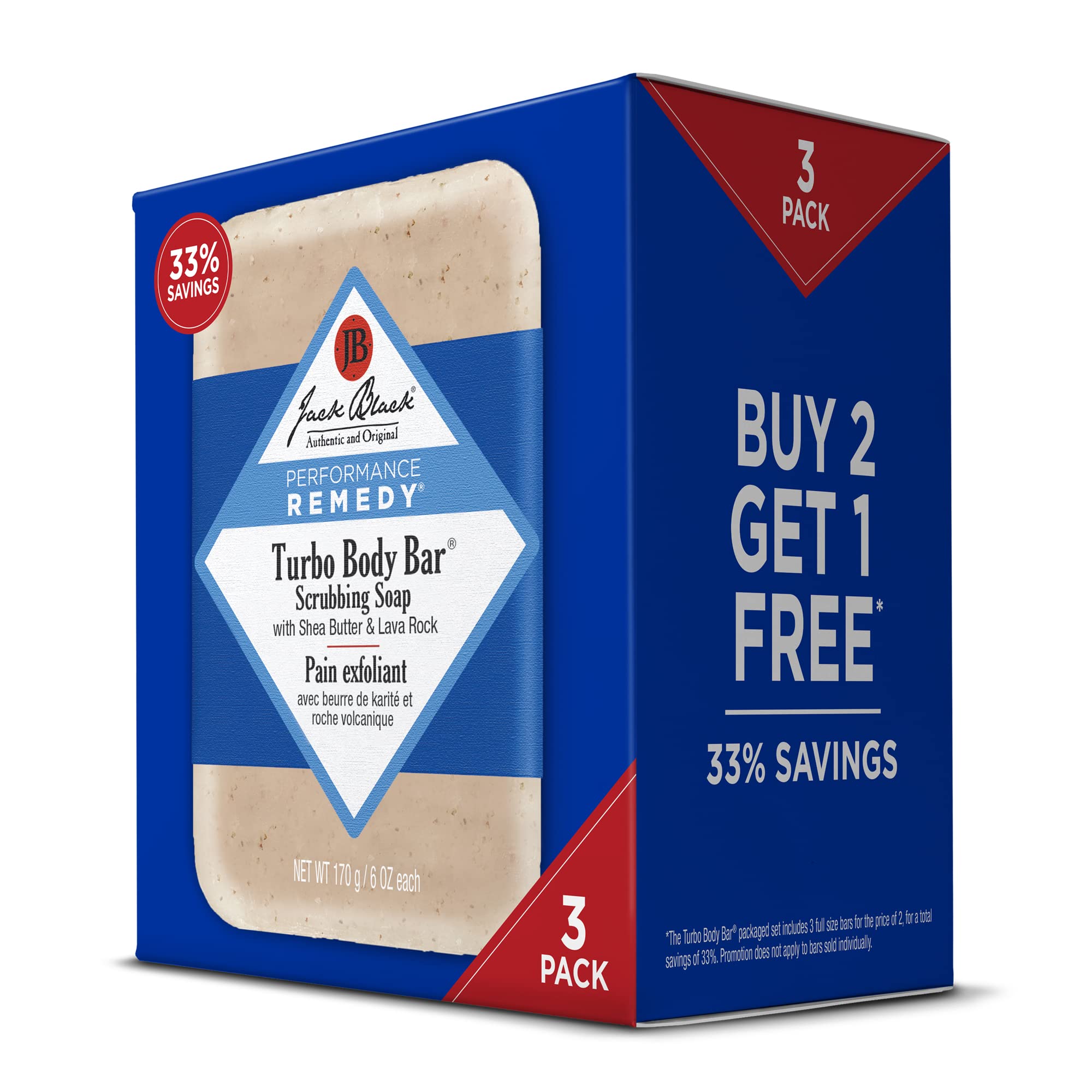 Jack Black Turbo Body Bar Pack3 box shows triple-pack cleanse for refreshed skin after workouts