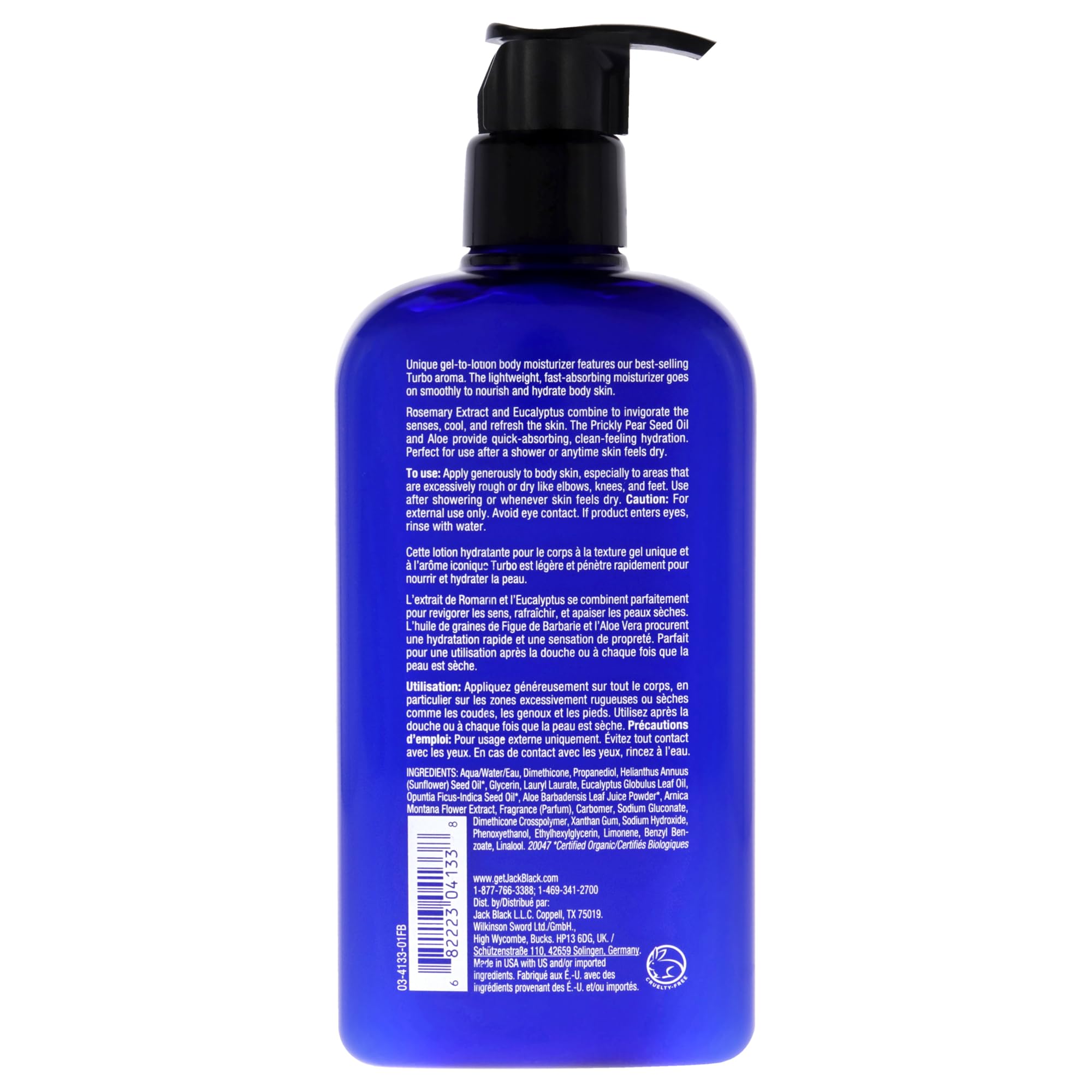 Jack Black Turbo Body Lotion texture showing gel-to-lotion transition for fast absorption
