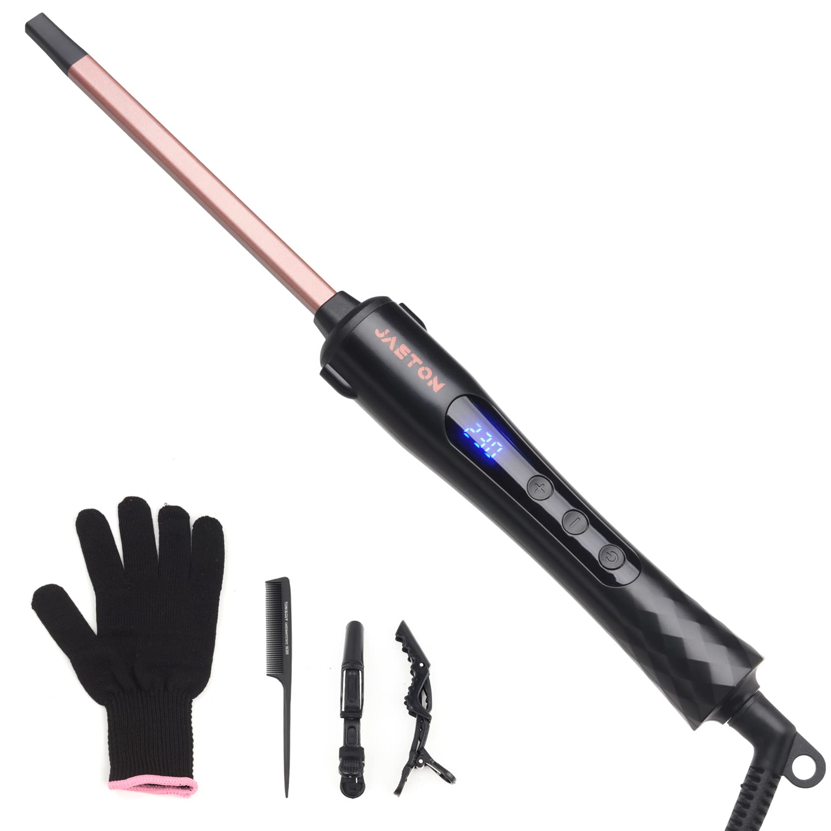 JAETON 9mm curling iron barrel close-up showing tight curls potential